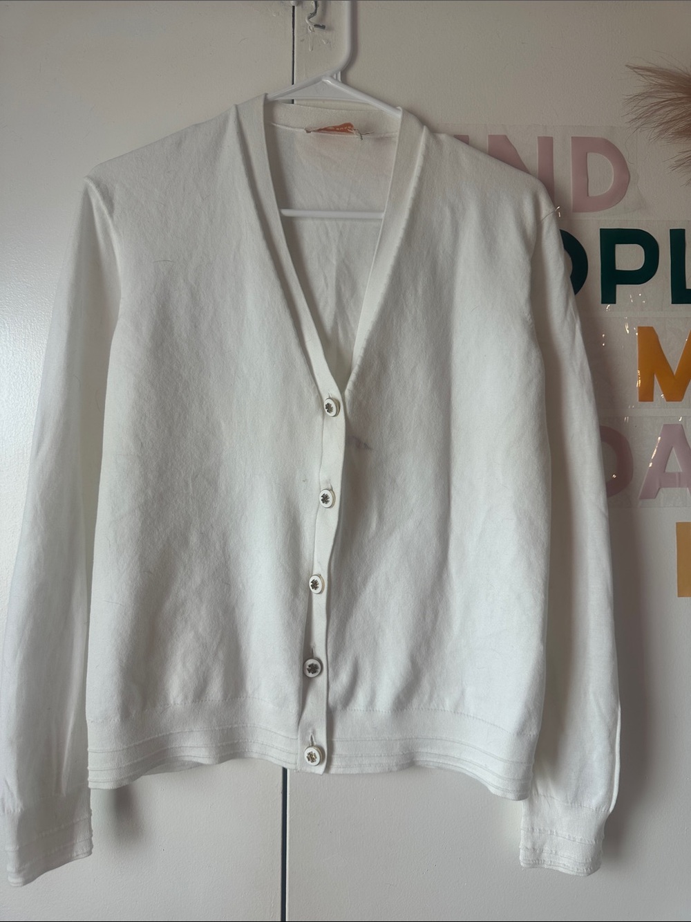 Tory Burch White V-Neck Button Cardigan